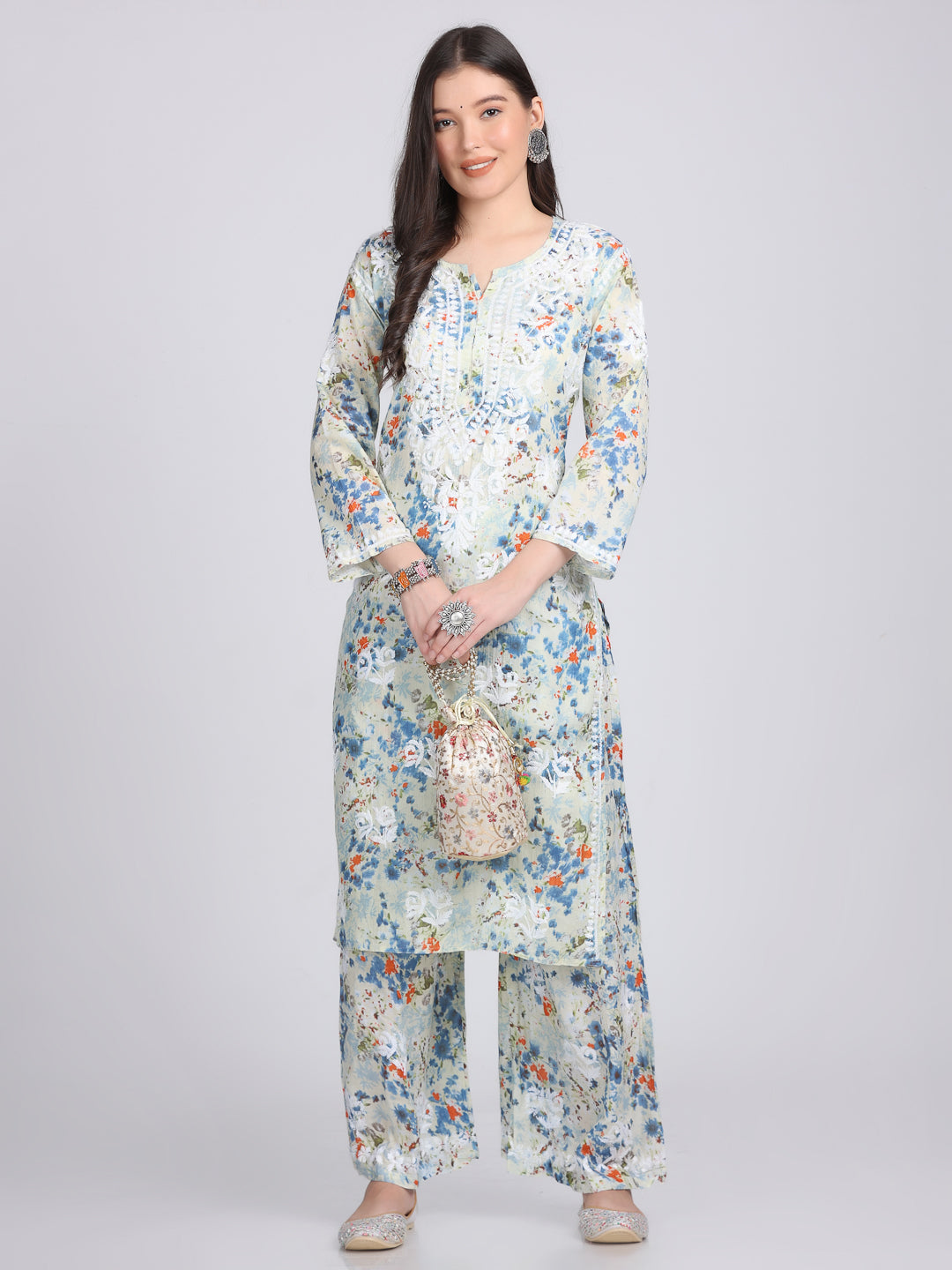 Mul Mul Chikankari Kurta & Plazzo (2 piece Set)