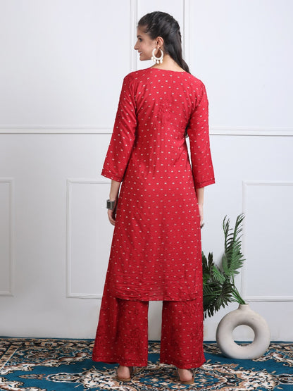 Premium Handwork Chikankari Kurta & Palazzo Set On Chanderi Silk