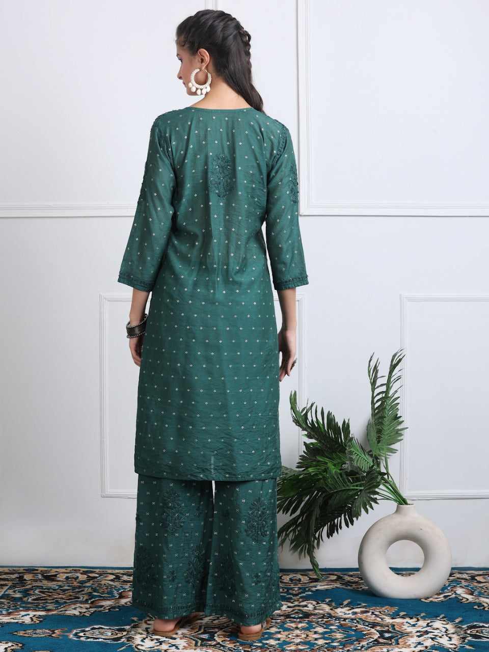 Premium Handwork Chikankari Kurta & Palazzo Set On Chanderi Silk