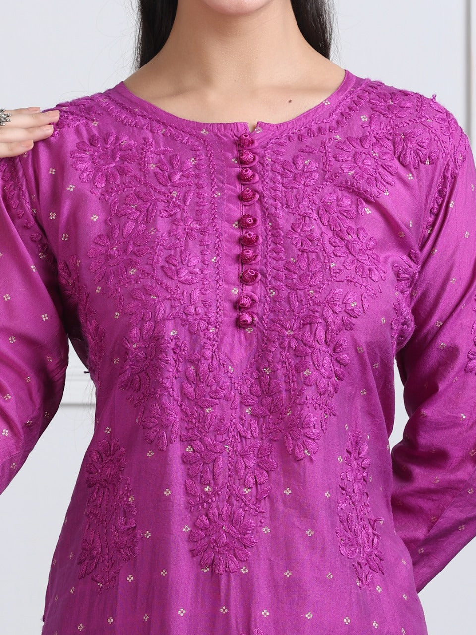 Premium Handwork Chikankari Kurta & Palazzo Set On Chanderi Silk