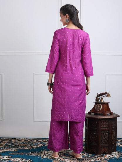 Premium Handwork Chikankari Kurta & Palazzo Set On Chanderi Silk