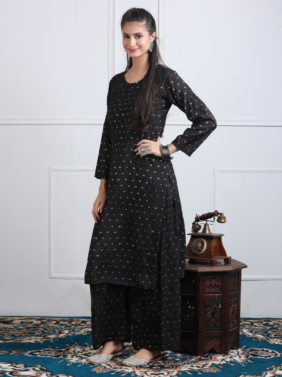 Premium Handwork Chikankari Kurta & Palazzo Set On Chanderi Silk