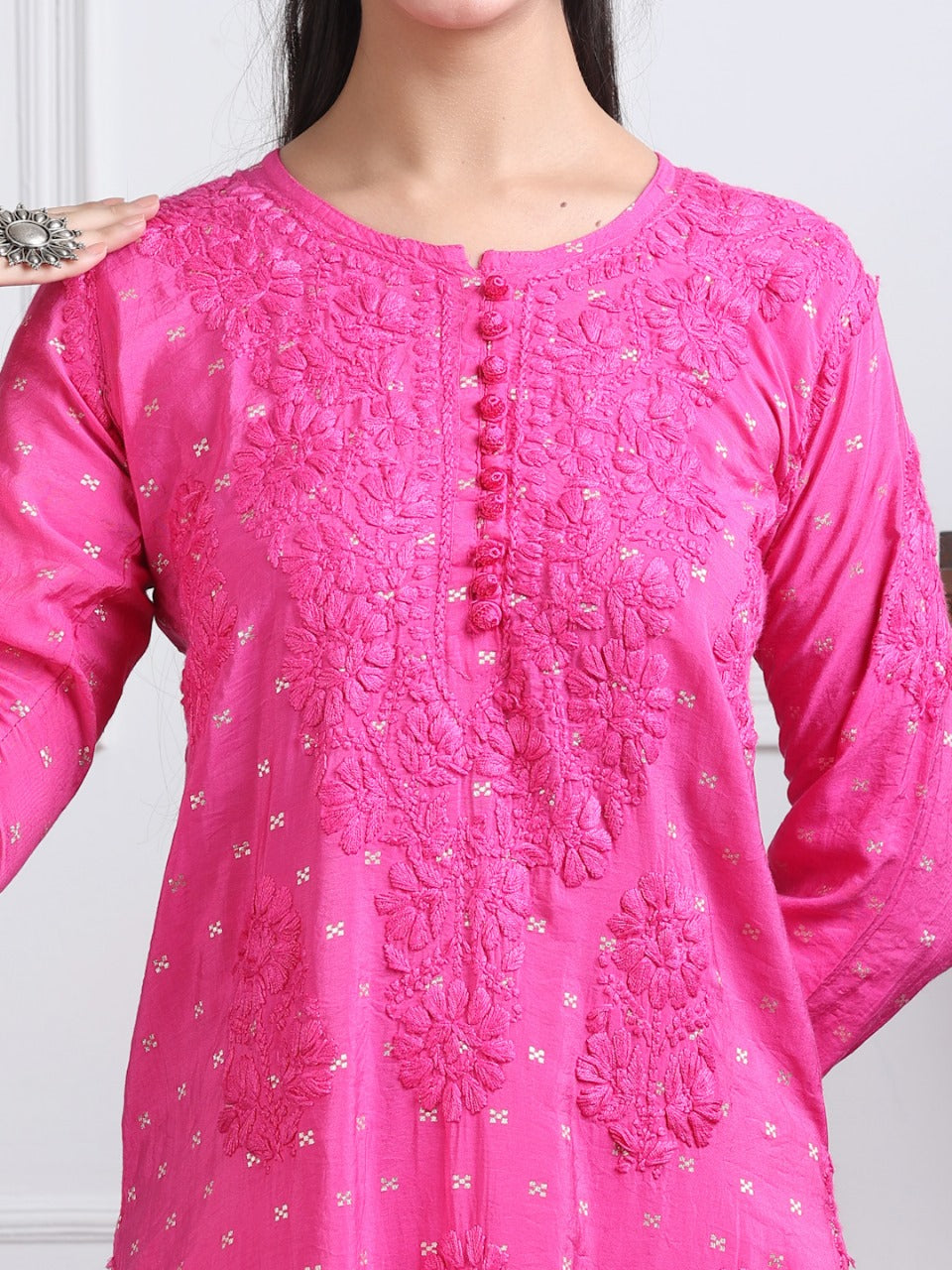 Premium Handwork Chikankari Kurta & Palazzo Set On Chanderi Silk