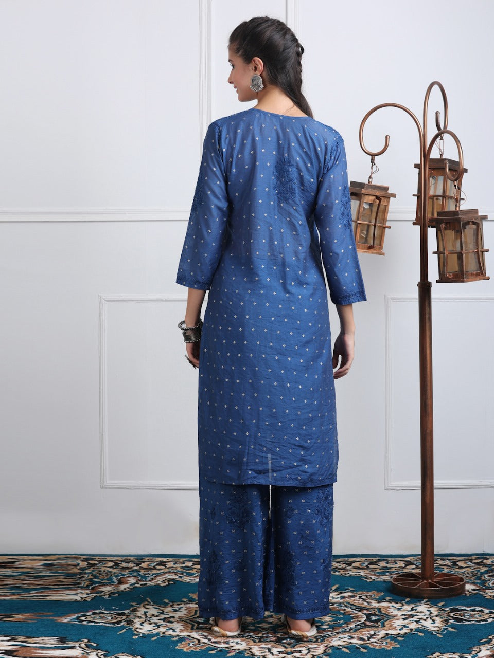 Premium Handwork Chikankari Kurta & Palazzo Set On Chanderi Silk