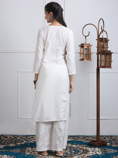 Premium Handwork Chikankari Kurta & Palazzo Set On Chanderi Silk