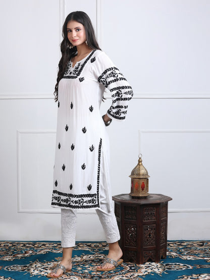 Premium Nyra Cut Chikankari Kurta On Soft Modal Fabric