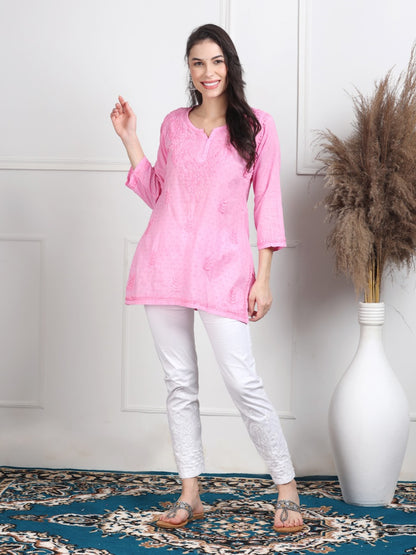 Chikankari Short Top On Pure Cotton Fabric In Beautiful Shades