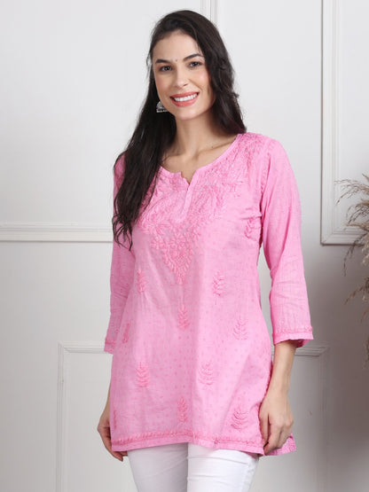 Chikankari Short Top On Pure Cotton Fabric In Beautiful Shades