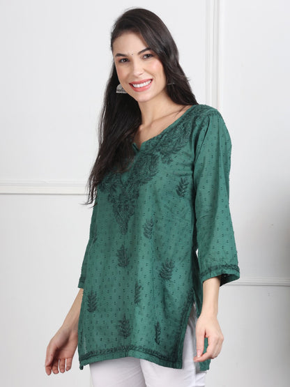 Chikankari Short Top On Pure Cotton Fabric In Beautiful Shades