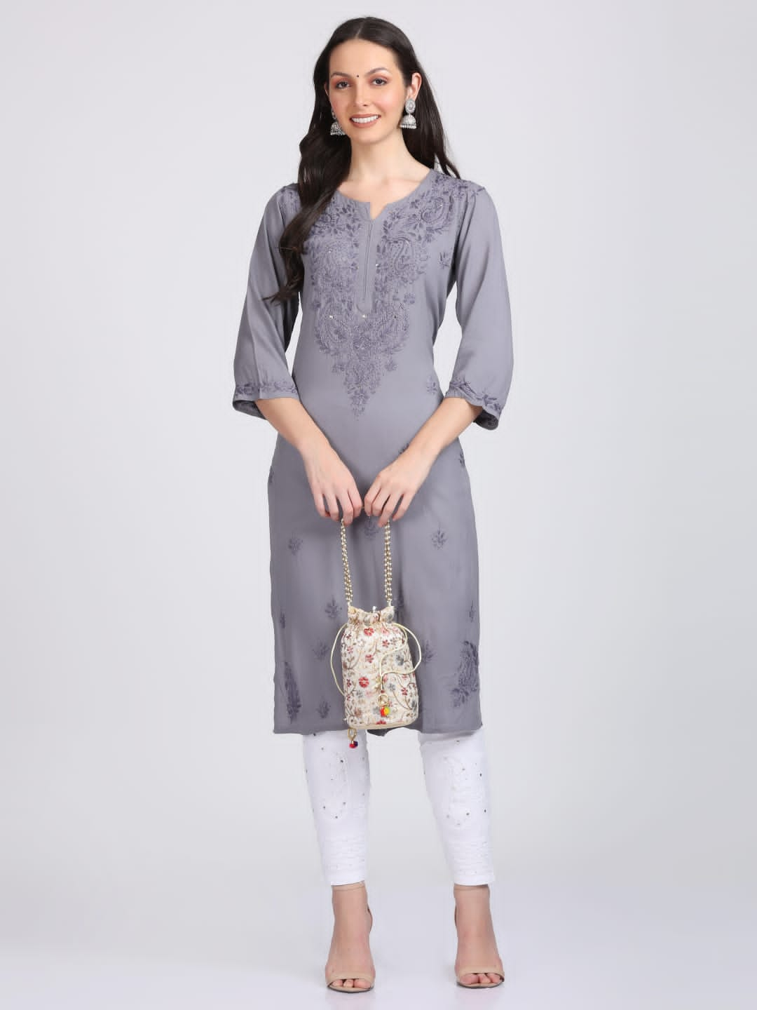 Elegant Mukaish Work Rayon Straight kurti