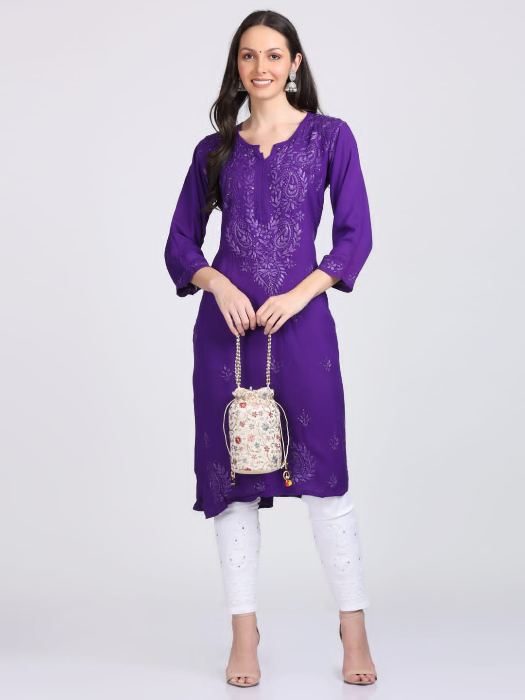 Elegant Mukaish Work Rayon Straight kurti