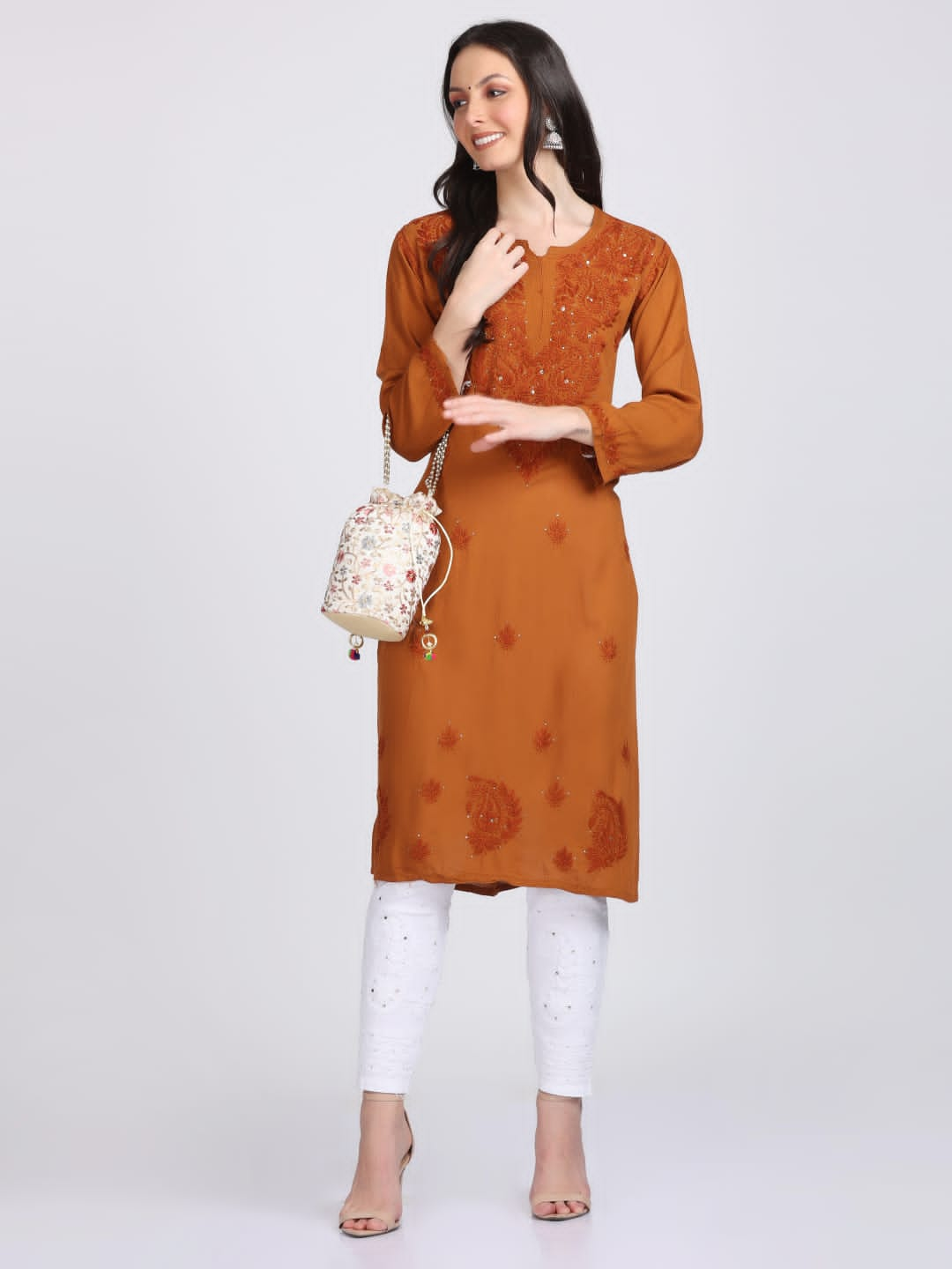 Elegant Mukaish Work Rayon Straight kurti