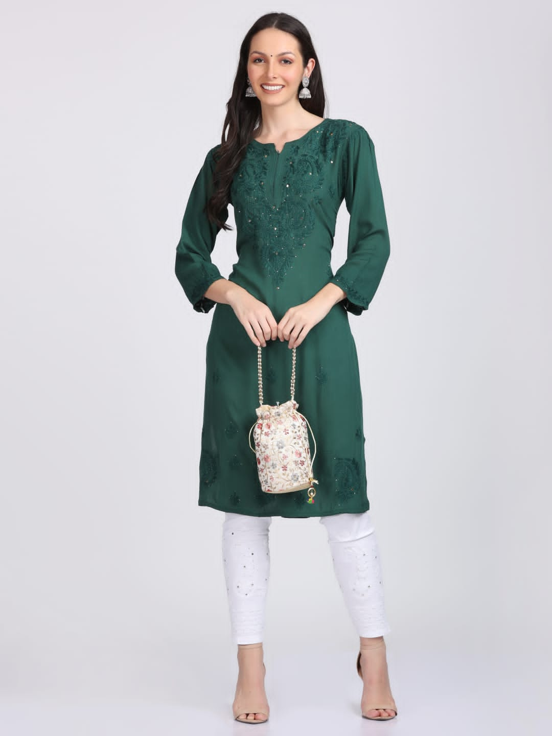 Elegant Mukaish Work Rayon Straight kurti