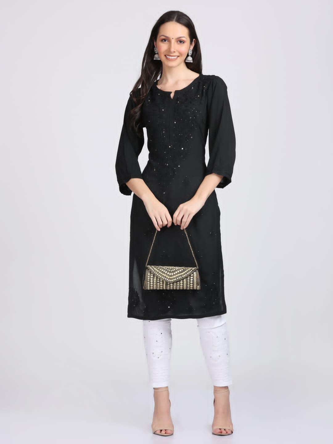 Elegant Mukaish Work Rayon Straight kurti