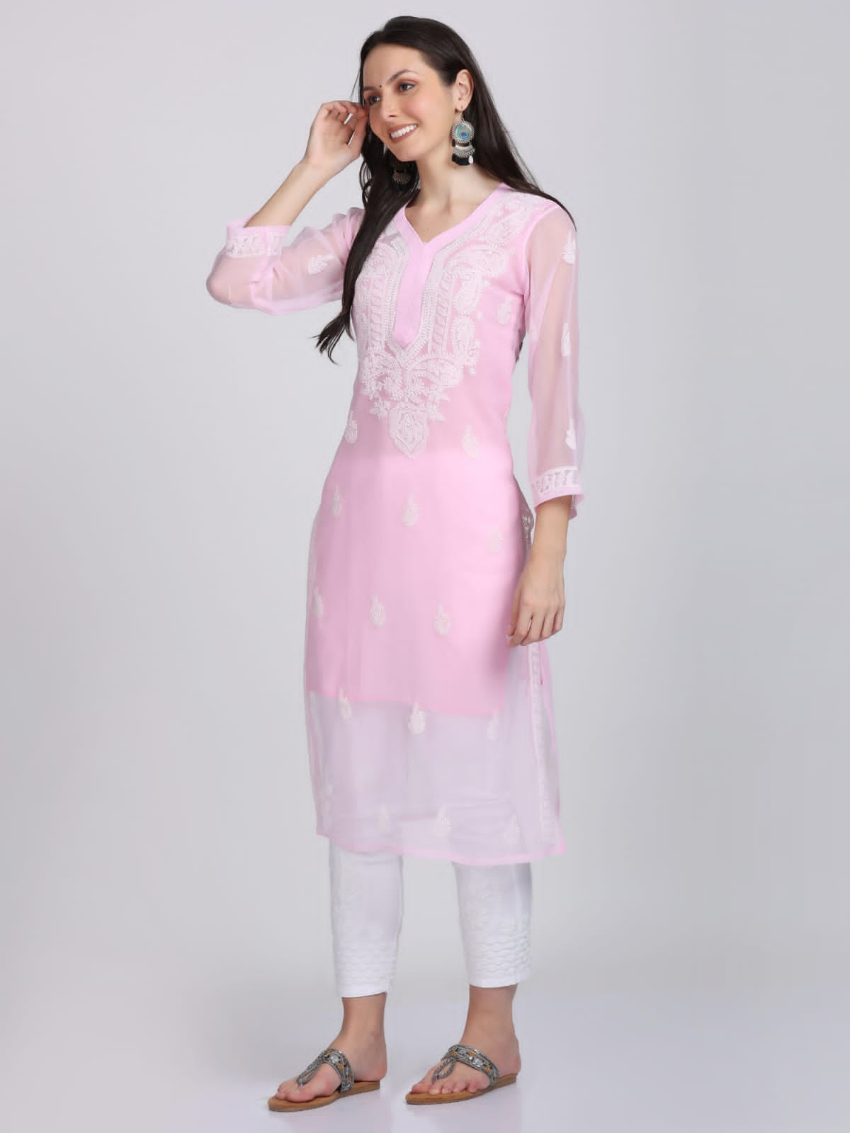 Plain Gala Booti Kurti