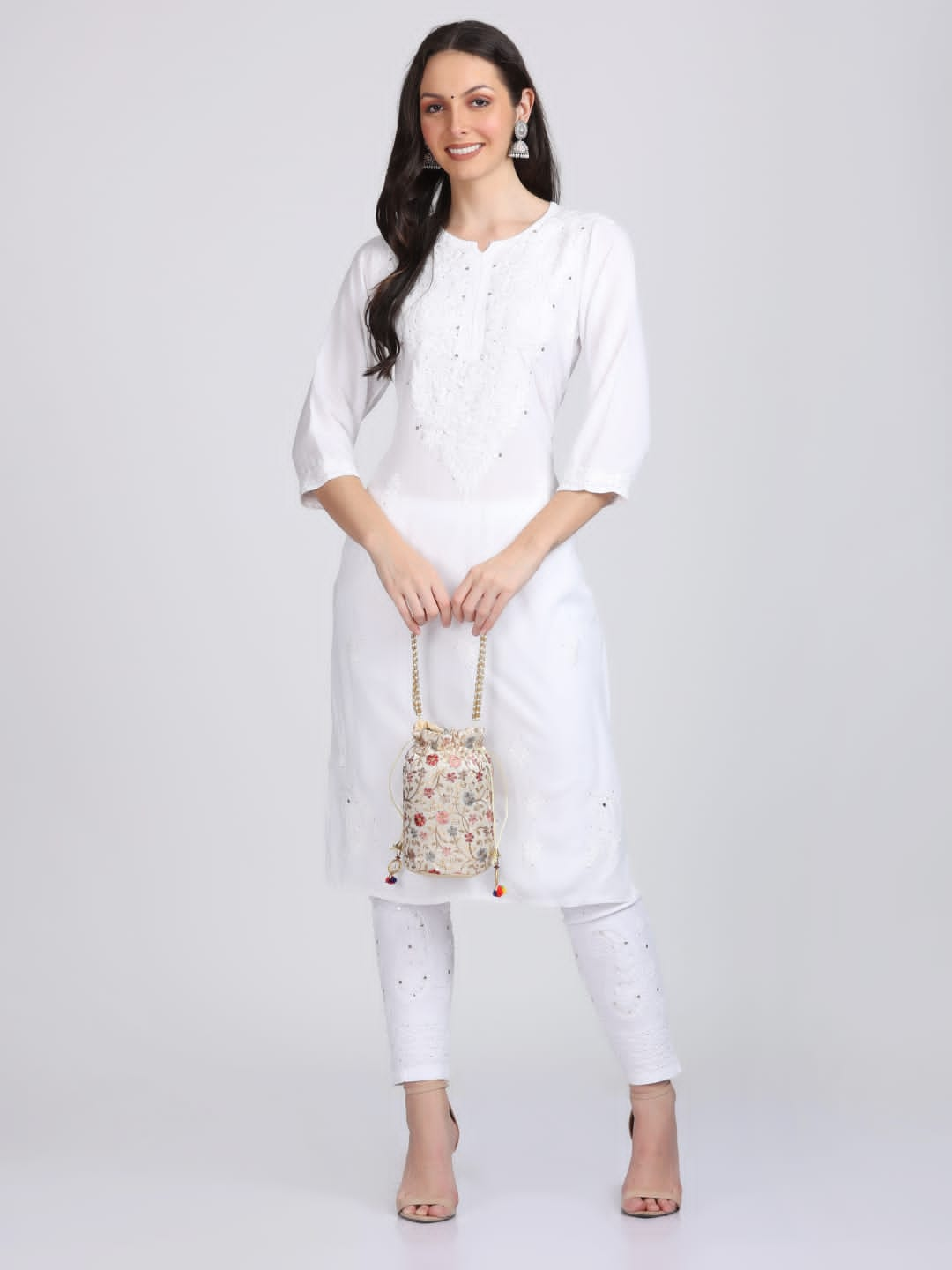 Elegant Mukaish Work Rayon Straight kurti